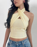Image of Lasy Linen Wrap Halterneck Top in Lemon