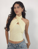 Image of Lasy Linen Wrap Halterneck Top in Lemon