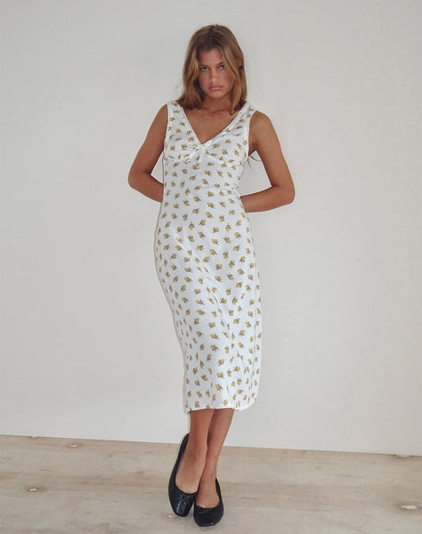 Image of Lavisha Midi Dress in Funshine Floral Off White