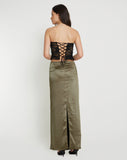 image of Layla Maxi Skirt in Satin Dark Olive