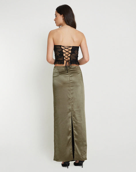 image of Layla Maxi Skirt in Satin Dark Olive