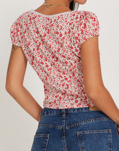 Image of Laz Top in Blush Red Ditsy Floral