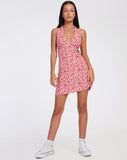 image of Leana Mini Dress in Ditsy Butterfly Peach and Red