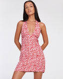 image of Leana Mini Dress in Ditsy Butterfly Peach and Red