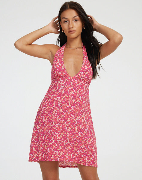 image of Leana Mini Dress in Ditsy Floral Pink