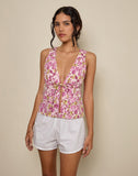 Image of Leda Tie Front Top in Blossom Floral Pink