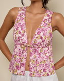 Image of Leda Tie Front Top in Blossom Floral Pink