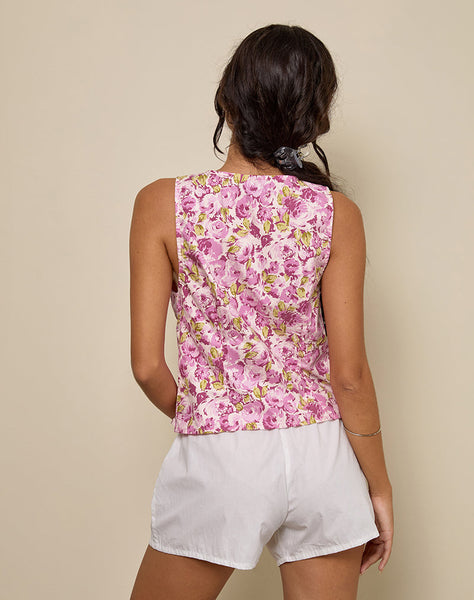 Image of Leda Tie Front Top in Blossom Floral Pink