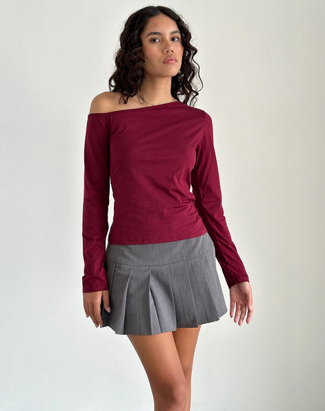 Image of Ledez Asymmetric Slouchy Top in Burgundy Tissue