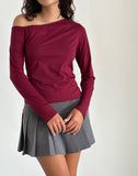 Image of Ledez Asymmetric Slouchy Top in Burgundy Tissue