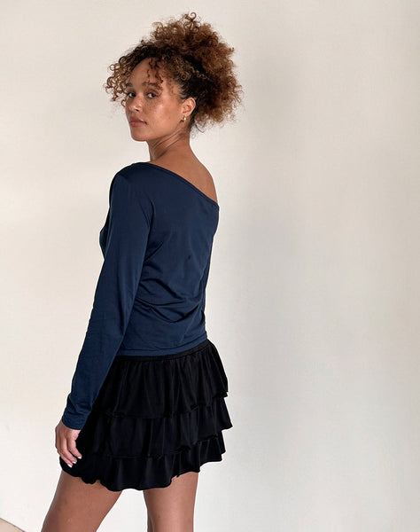 Image of Ledez Asym Slouchy Top in Navy Tissue