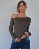 Image of Ledez Asymmetrical Slouchy Top in Olive Tissue Jersey