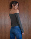 Image of Ledez Asymmetrical Slouchy Top in Olive Tissue Jersey