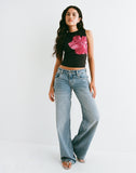 Image of Leen Top in Black Hibiscus Flower Pink