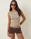 Image of Leen Tank Top in Khaki Hibiscus Doodle Pink