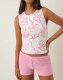 Image of Leen Tank Top in White with Pink Hibiscus Doodle Print