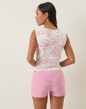 Image of Leen Tank Top in White with Pink Hibiscus Doodle Print