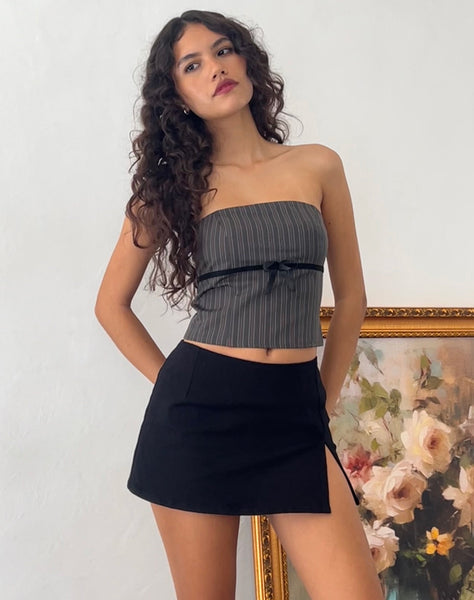 Image of Leggy Tube Top in Grey Pinstripe