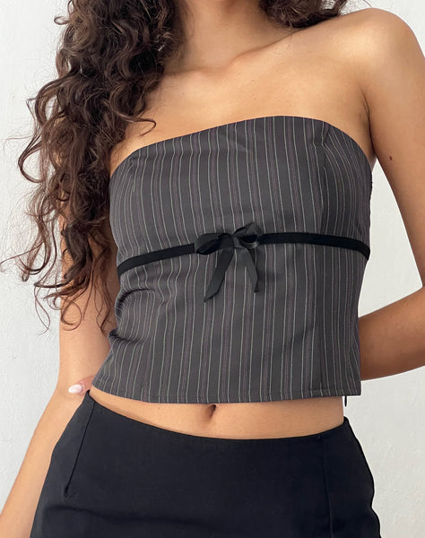 Image of Leggy Tube Top in Grey Pinstripe