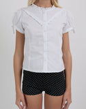 Image of Legra Frill Neck Shirt in Poplin White