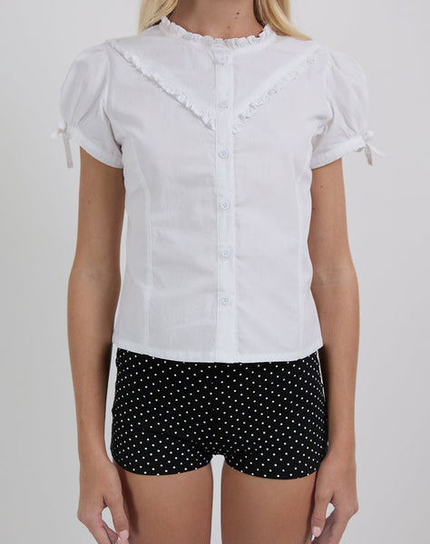 Image of Legra Frill Neck Shirt in Poplin White