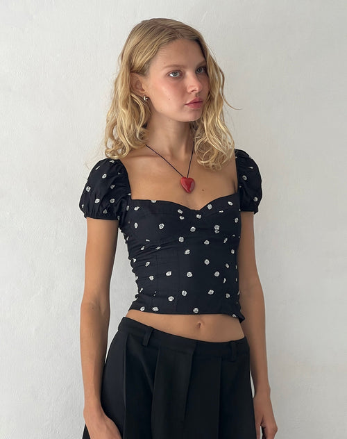 Image of Leify Sweetheart Top in Ditsy Rose Black