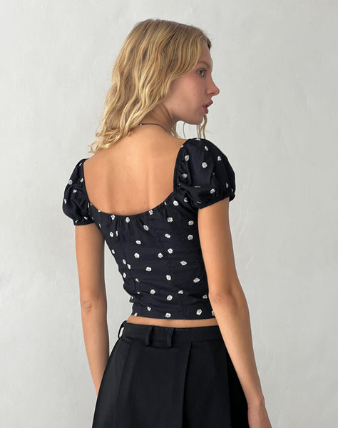 Image of Leify Sweetheart Top in Ditsy Rose Black