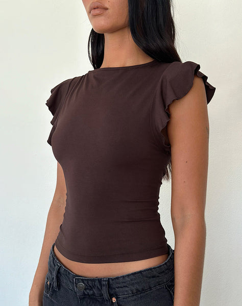 Image of Leisle Frill Top in Bitter Chocolate