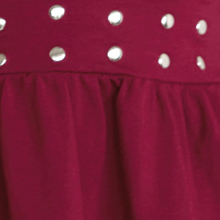 Leisma Frill Top in Jersey Burgundy with Studs