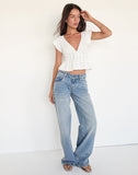 Image of Leisma Frill Top in Jersey White with Studs