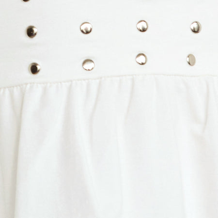 Leisma Frill Top in Jersey White with Studs