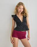 Image of Leisna Frill Top in Polka Black
