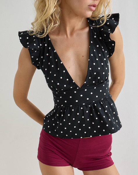 Image of Leisna Frill Top in Polka Black