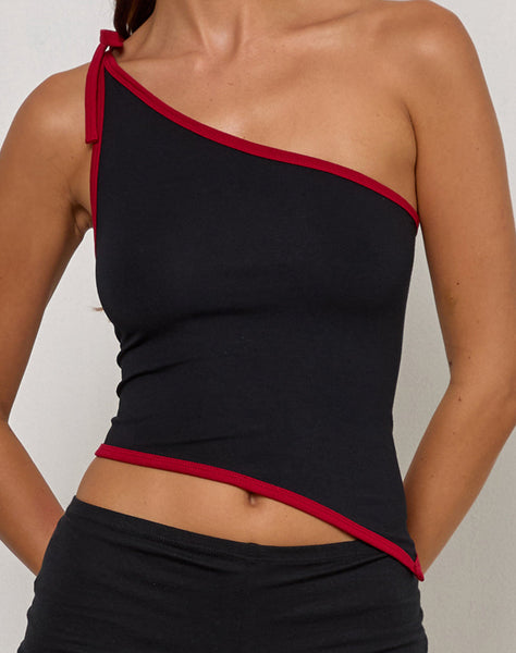 Image of Lenti Asymmetric Top in Black with Adrenaline Red Binding