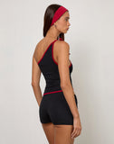 Image of Lenti Asymmetric Top in Black with Adrenaline Red Binding