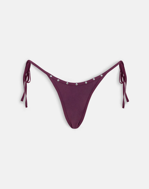 Image of Lentra Bikini Bottom in Burgundy with Studs