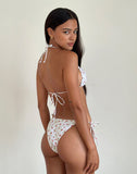 Image of Lentra Bikini Bottom in Red Floral Beige Gingham with Ruffle