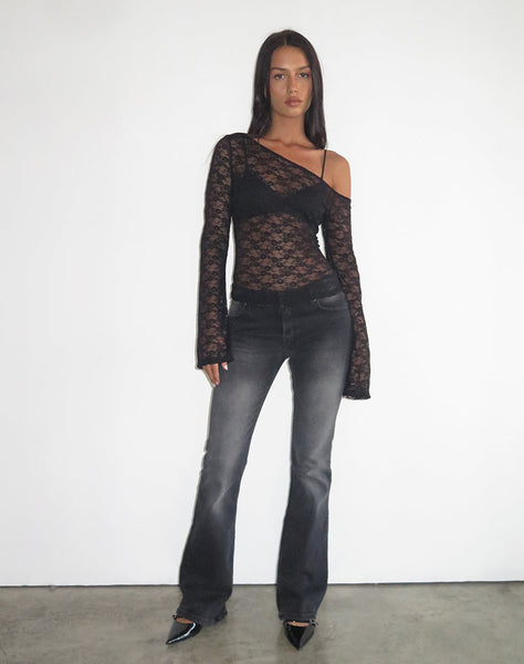 Image of Lerina Unlined Asymmetric Top in Lace Black