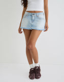 Image of Low Rise Denim Mini Skirt in Icy Blue