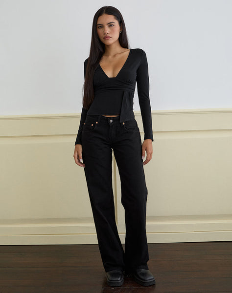 Image of Levard Long Sleeve Top with Drape in Jersey Black