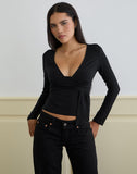 Image of Levard Long Sleeve Top with Drape in Jersey Black