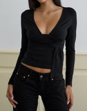 Image of Levard Long Sleeve Top with Drape in Jersey Black