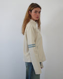 Image of Lewis Jacket in Cream PU with Blue Stripe