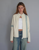 Image of Lewis Jacket in Cream PU with Blue Stripe