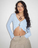 Image of Lexi Pointelle Knit Cropped Cardigan in Baby Blue