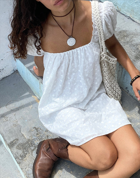 Image of Leyona Broderie Mini Dress in White