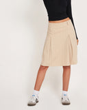 image of Lia Pleated Midi Skirt in Tailoring Tan Pinstripe