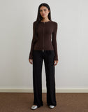 Image of Liano Zip Cardigan in Rib Knit Brown
