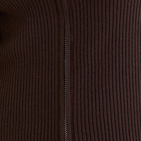 Liano Zip Cardigan in Rib Knit Brown