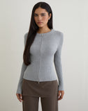 Image of Liano Zip Cardigan in Rib Knit Grey